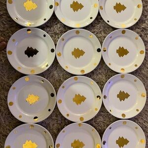 Made in Italy 8 1/2” porcelain Plates w/18k Gold Trees & circles set of 2